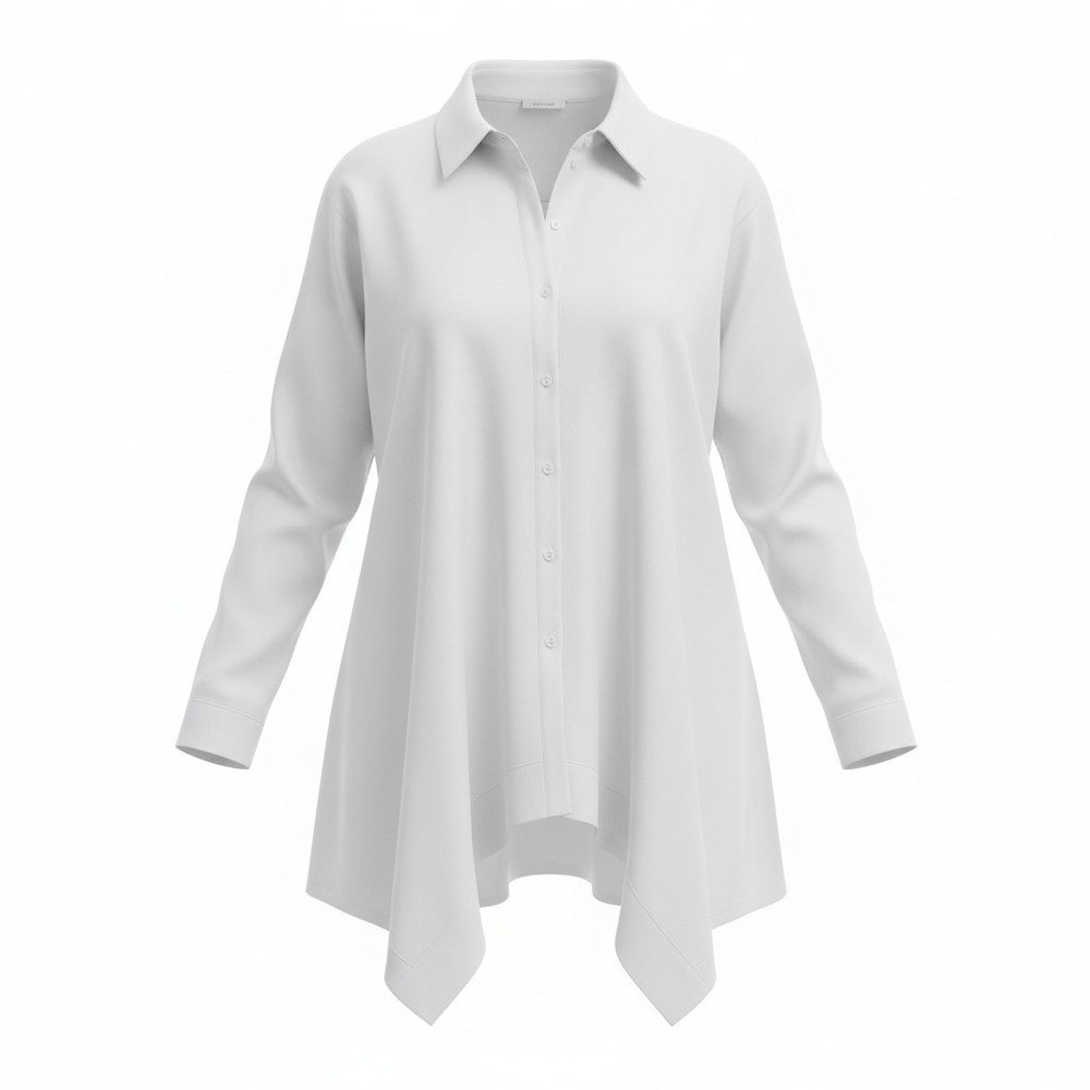Comfy‎ USA Women White Sharkbite Hem Button Down Shirt Cotton Blend Office L